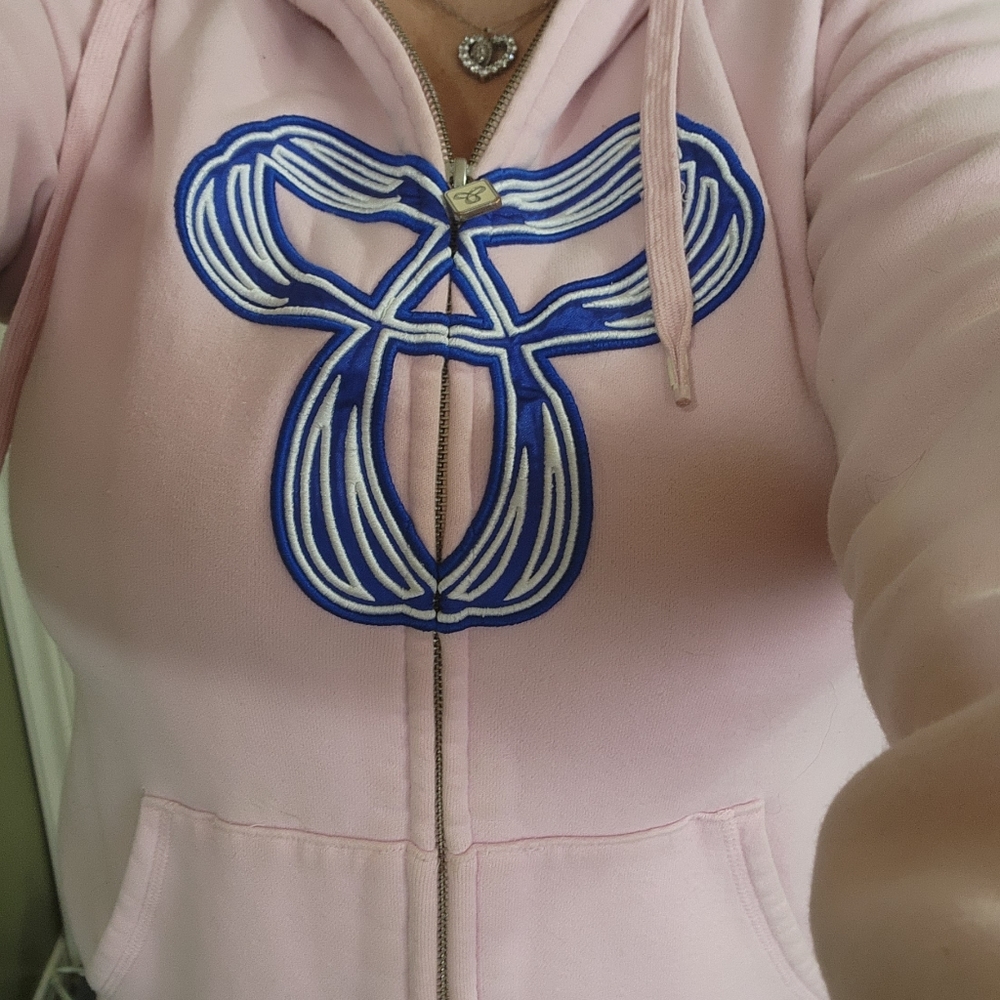 TNA Sportswear Hoodie, Pink with Blue emblem. Sz XL ( fits like medium large.)